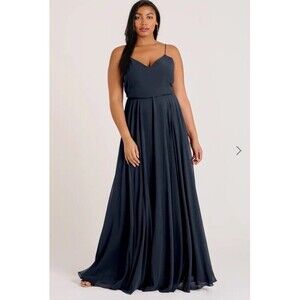 Jenny Yoo Collection Inesse Chiffon Bridesmaid Dress Women's Size 20 Navy Blue